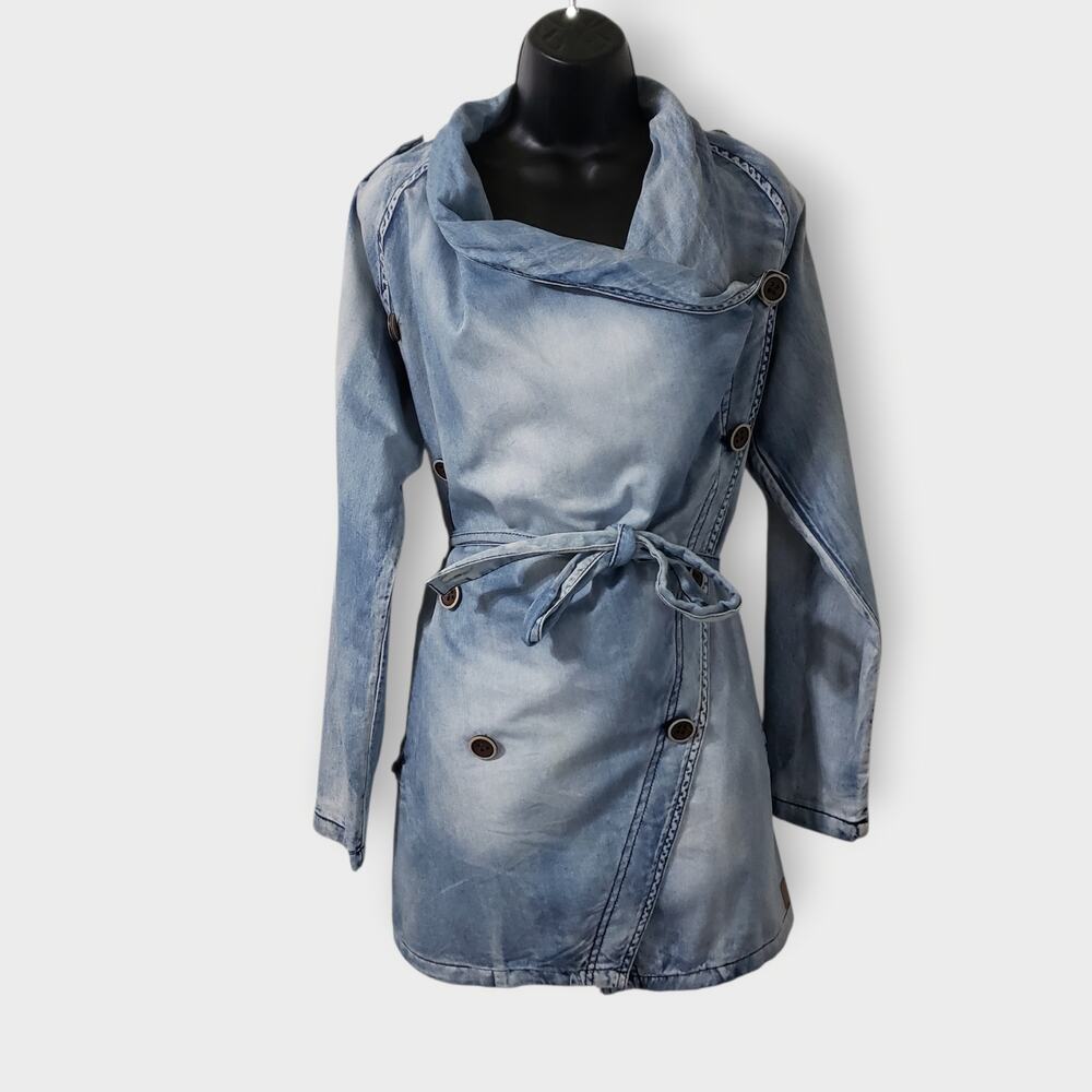 Numph Womens Jessica Denim Trench Coat Jacketā Lgt Blue Sz 36= US 6 Contemporary